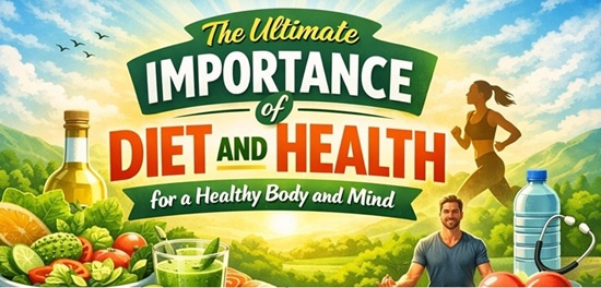 The Life-Changing Importance of Diet and Health for Overall Wellness Healthy diet and lifestyle concept showing fresh organic foods, fitness, hydration, and mental wellness for a healthy body and mind